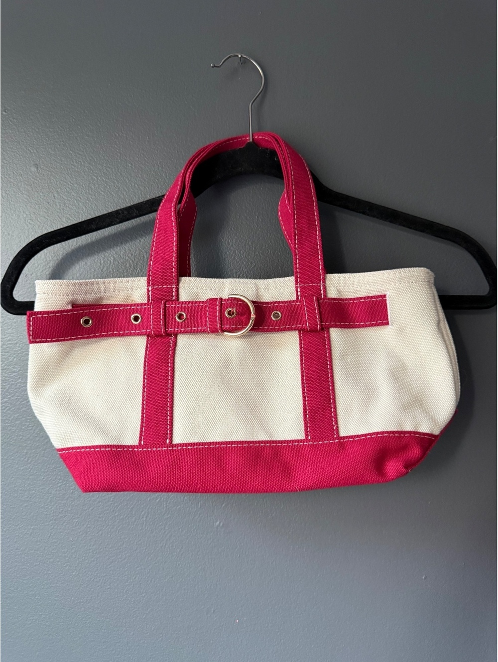Universal Thread Small Canvas Tote Bag with Pink Trim and Belt Detail